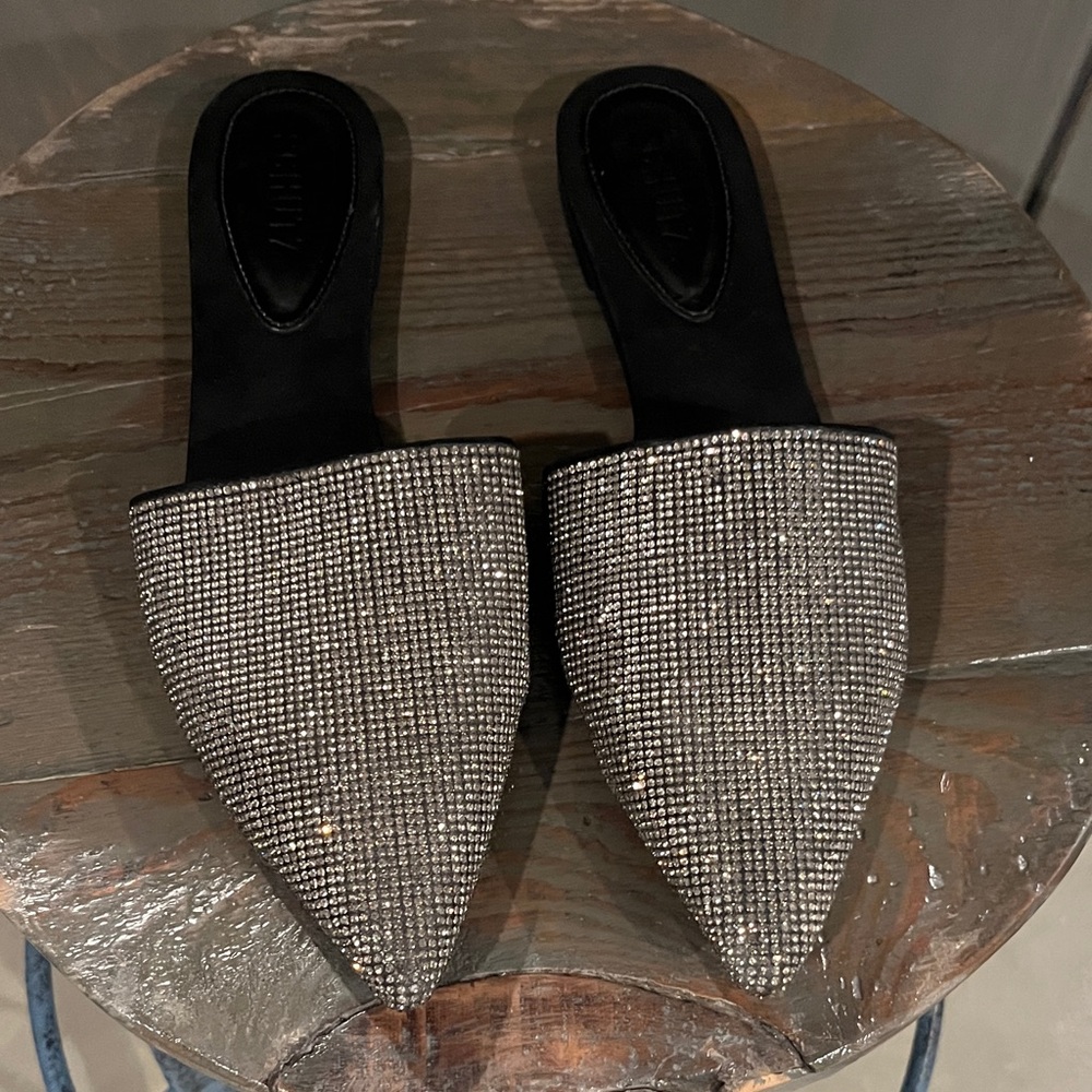 Schultz Black and Silver Sparkle Mules